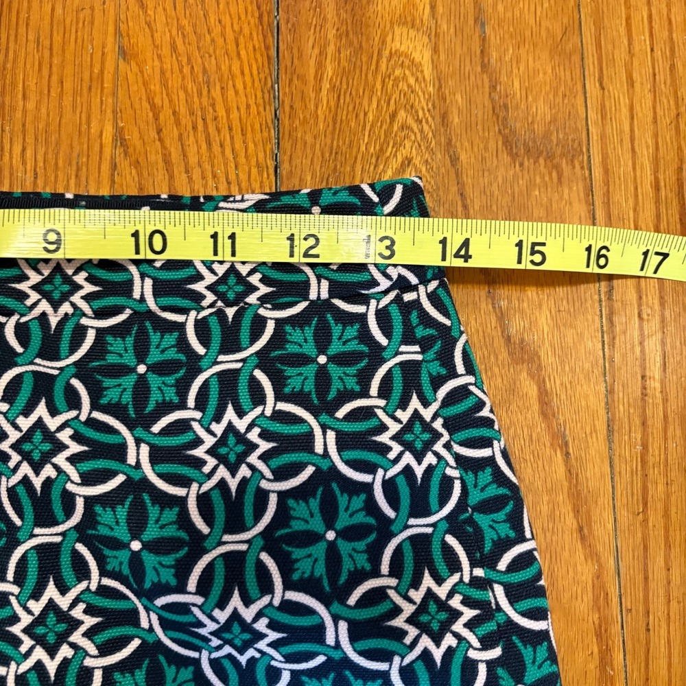 J. Crew Pencil Skirt Sz 00 Green Navy Pink Lattice Medallion Knee Length Lined - Picture 6 of 7